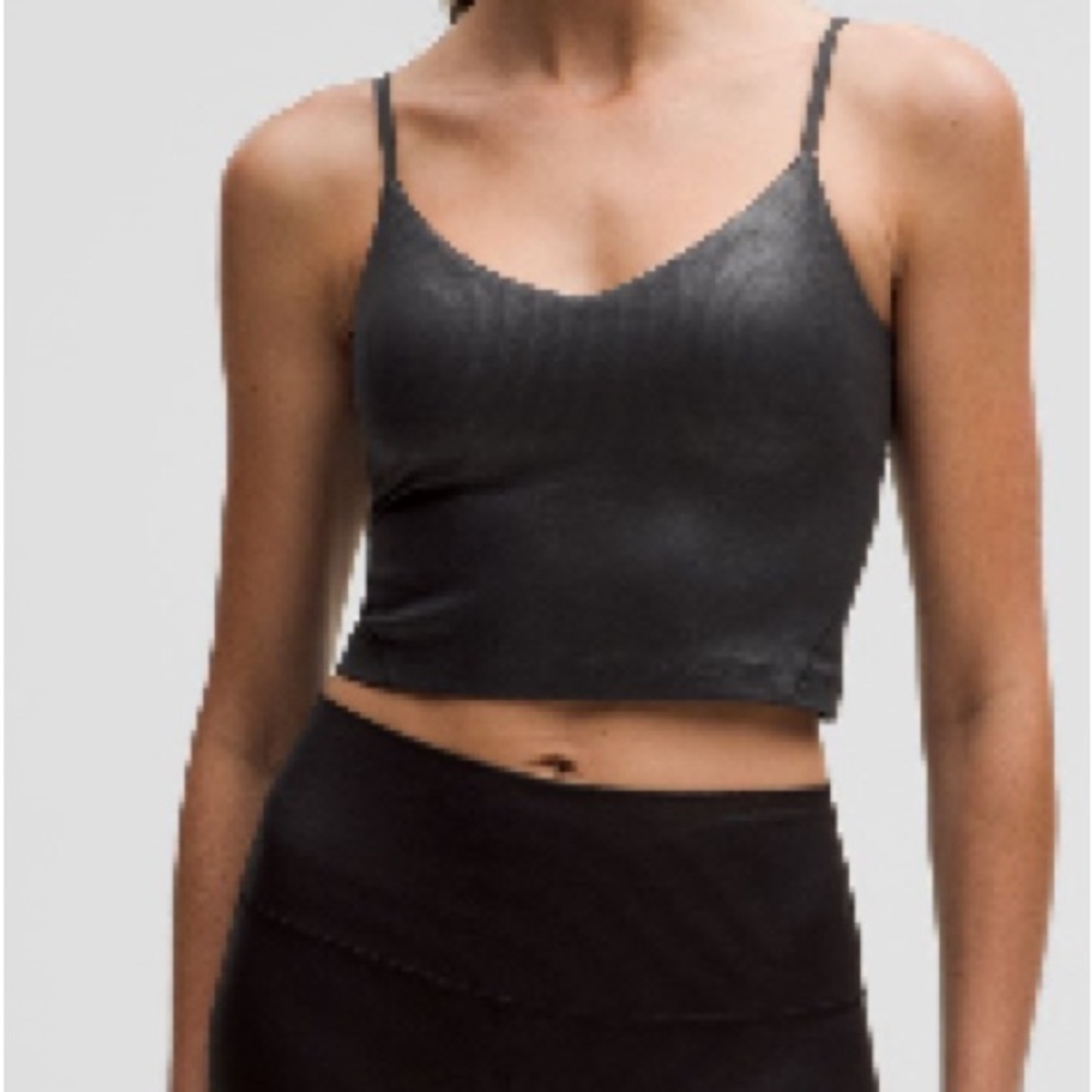 Lululemon cropped Black Cropped Tank Top. Is ribbed and shiny